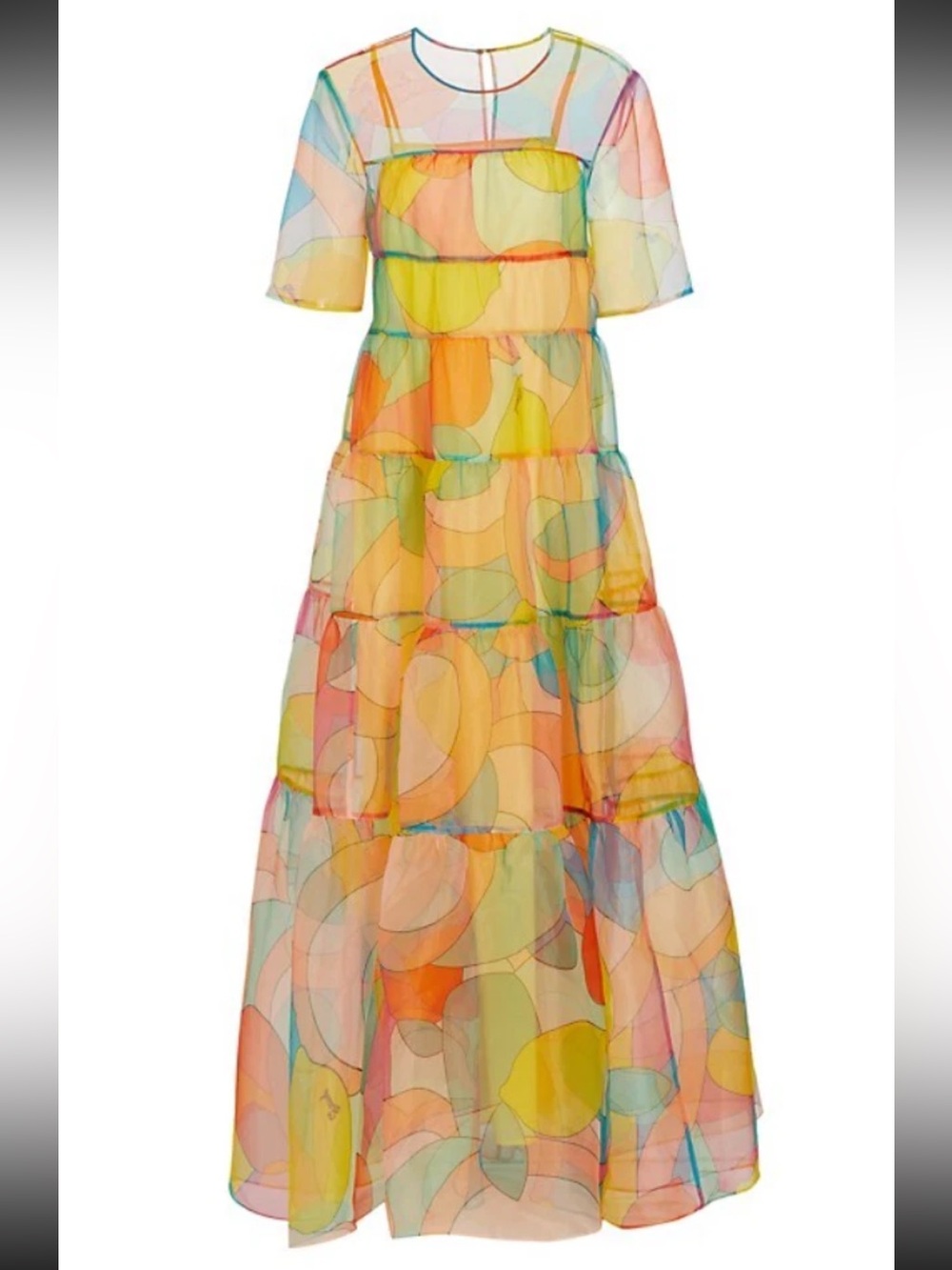 STAUD Hyacinth Tiered Abstract-Print Maxi Dress Citrus Kaleidoscope XS
